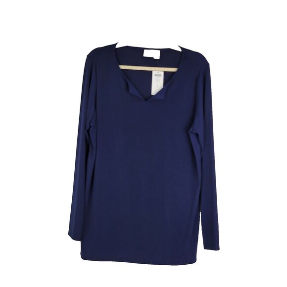 Chico's Tunic Top 3/4 Sleeve Split Neck Midnight Blue Size 2 (L/12) NEW $44.95 - Picture 1 of 7
